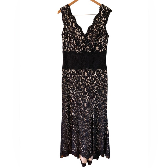Tadashi Shoji Dress Size 12 Lace Maxi Wedding Guest Mom Bride/groom Formal Navy - Picture 1 of 6